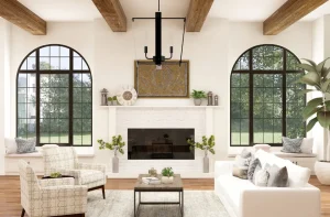 Renovated open office space with modern lighting and flooring