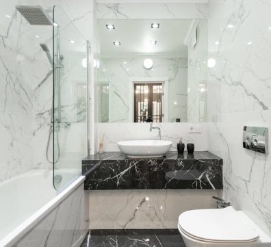 Bathroom with new fixtures installed by Builder’s Pro